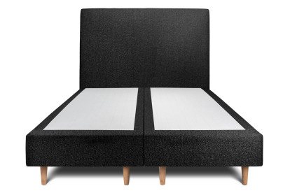 Lit 2x 100x200 cm - Sommier tapissier H35 cm + tête de lit tapissée - Tissu Bouclette Noir