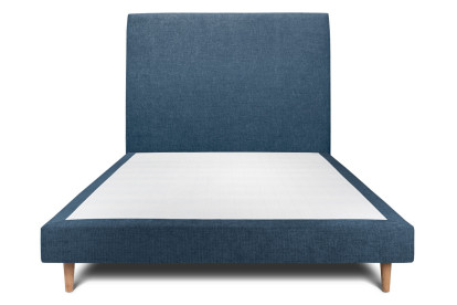Lit 160x200 cm - Sommier tapissier H29 cm + tête de lit tapissée - Tissu Toile natté Bleu Océan