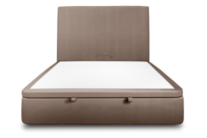 Lit coffre 140x190 cm avec Tête de lit tapissée - Tissu Velours Taupe