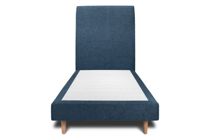 Lit 90x200 cm - Sommier tapissier H29 cm + tête de lit tapissée - Tissu Toile natté Bleu Océan