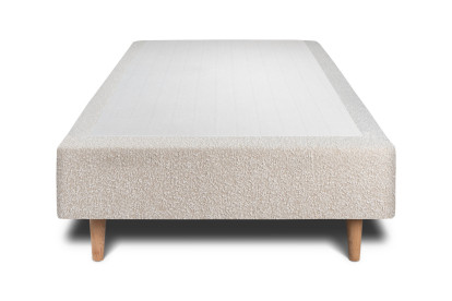 Lit 90x200 cm - Sommier tapissier H35 cm + tête de lit à lignes - Tissu Bouclette Beige Clair