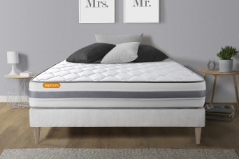 Ensemble Matelas Sommier 140x190 cm - Sommier Blanc (en kit) - Memo Spring
