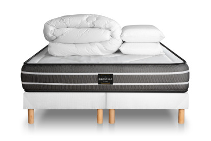 Pack lit complet 200x200 cm - Matelas + 2 Sommiers Blancs + 2 oreillers + Couette - Exclusive