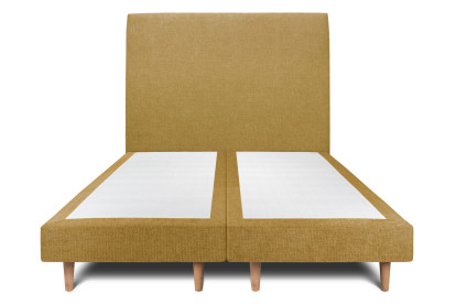 Lit 2x 90x200 cm - Sommier tapissier H29 cm + tête de lit tapissée - Tissu Toile natté Jaune