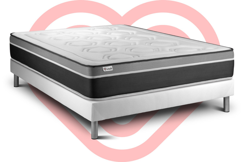 Ensemble Matelas Sommier 140x190 cm - Sommier Blanc (en kit) - Vital Care