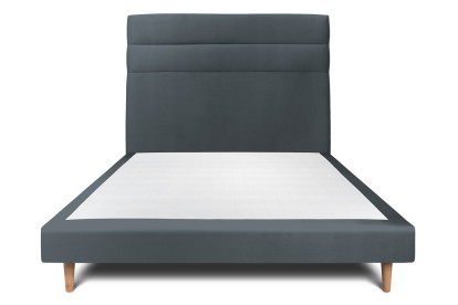 Lit 150x200 cm - Sommier tapissier H29 cm + tête de lit à lignes - Tissu Velours Gris Anthracite