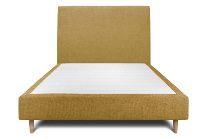 Lit 135x190 cm - Sommier tapissier H35 cm + tête de lit tapissée - Tissu Toile natté Jaune