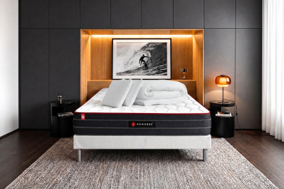 Pack lit complet 140x200 cm - Matelas + Sommier Blanc + 2 oreillers + Couette - Boost