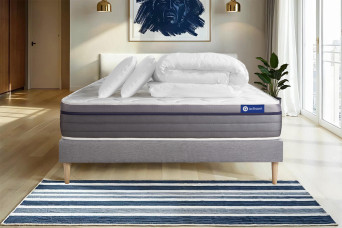 Pack lit complet 140x200 cm - Matelas + Sommier Gris (en kit) + 2 oreillers + Couette - Actiflex Zen Pack lit complet 140x200 cm - Matelas + Sommier Gris (en kit) + 2 oreillers + Couette - Actiflex Zen