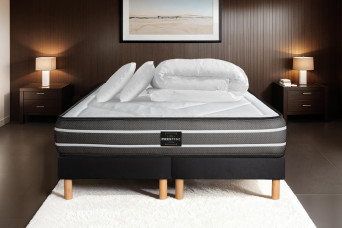 Pack lit complet 160x200 cm - Matelas + 2 Sommiers noirs + 2 oreillers + Couette - Exclusive