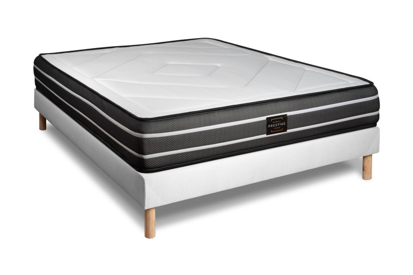 Pack lit complet 140x200 cm - Matelas + Sommier Blanc (en kit) + 2 oreillers + Couette - Exclusive
