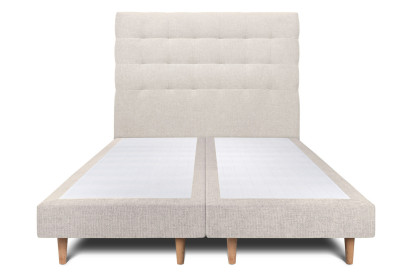 Lit 2x 80x200 cm - Sommier tapissier H29 cm + tête de lit capitonnée - Tissu Toile natté Beige Clair