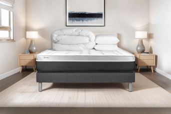 Pack lit complet 140x200 cm - Matelas + Sommier Gris (en kit) + 2 oreillers + Couette - Vital Soft