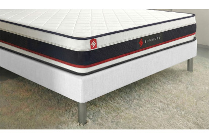 Pack lit complet 200x200 cm - Matelas + Sommier Noir noir (en kit) + 2 oreillers + Couette - Form