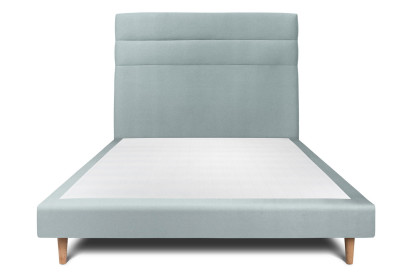 Lit 150x190 cm - Sommier tapissier H29 cm + tête de lit à lignes - Tissu Velours Gris Bleuté