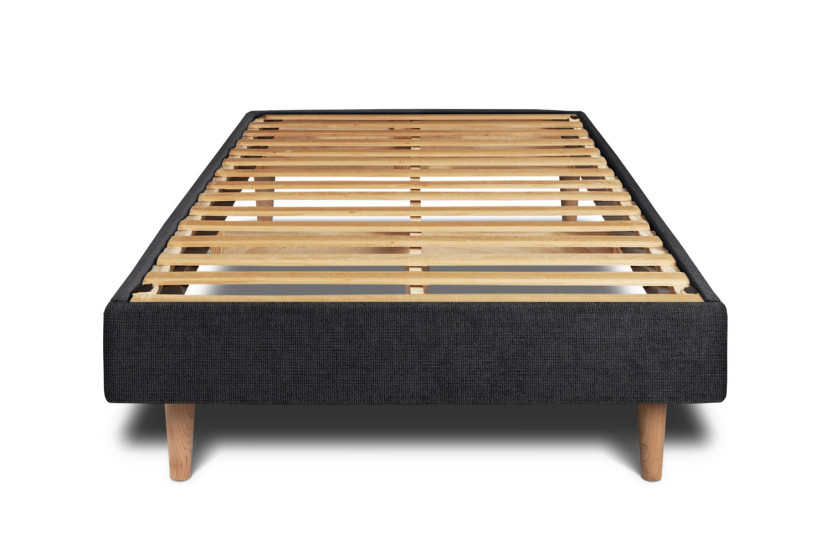 Lit 90x200 cm avec Tête de lit capitonnée - Tissu Toile natté