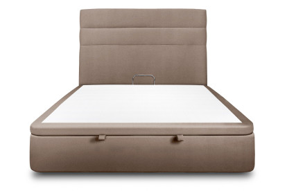 Lit coffre 200x200 cm avec Tête de lit à lignes - Tissu Velours Taupe