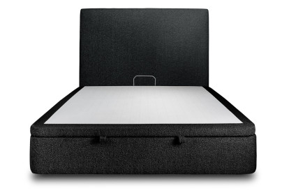 Lit coffre 140x200 cm avec Tête de lit tapissée - Tissu Bouclette Noir