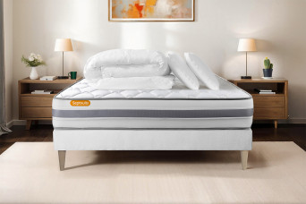 Pack lit complet 140x200 cm - Matelas + Sommier Blanc + 2 oreillers + Couette - Memo Spring Pack lit complet 140x200 cm - Matelas + Sommier Blanc + 2 oreillers + Couette - Memo Spring