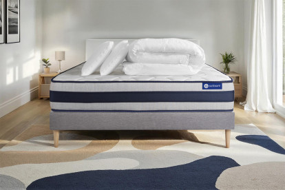 Pack lit complet 160x200 cm - Matelas + Sommier Gris (en kit) + 2 oreillers + Couette - Actilatex Ergo