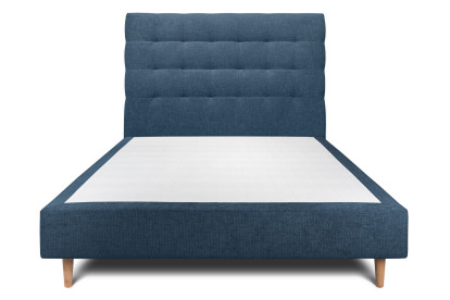 Lit 140x190 cm - Sommier tapissier H35 cm + tête de lit capitonnée - Tissu Toile natté Bleu Océan