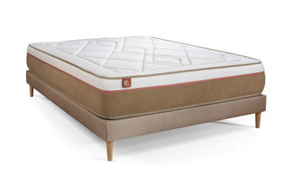 Ensemble Matelas Sommier 140x200 cm - Sommier Beige (déjà monté) - Le Soyeux