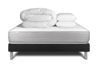 Pack lit complet 160x200 cm - Matelas + Sommier Noir (en kit) + 2 oreillers + Couette - Vitalmemo Pack lit complet 160x200 cm - Matelas + Sommier Noir (en kit) + 2 oreillers + Couette - Vitalmemo