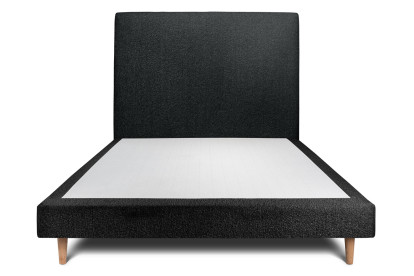 Lit 160x200 cm - Sommier tapissier H29 cm + tête de lit tapissée - Tissu Bouclette Noir