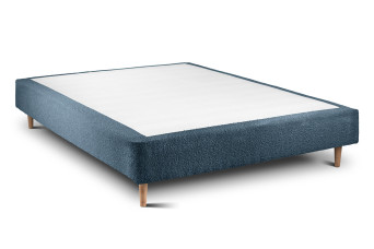 Lit 135x190 cm - Sommier tapissier H35 cm + tête de lit capitonnée - Tissu Bouclette Bleu