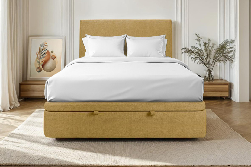 Sommier Coffre 180x200 cm - Toile Nattée - Jaune