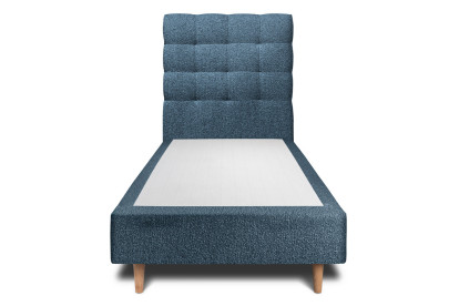 Lit 90x200 cm - Sommier tapissier H35 cm + tête de lit capitonnée - Tissu Bouclette Bleu
