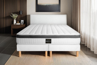 Ensemble Matelas Sommier 200x200 cm - 2 Sommiers Blancs (déjà monté) - Supérieur