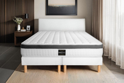 Ensemble Matelas Sommier 200x200 cm - 2 Sommiers Blancs (déjà monté) - Supérieur