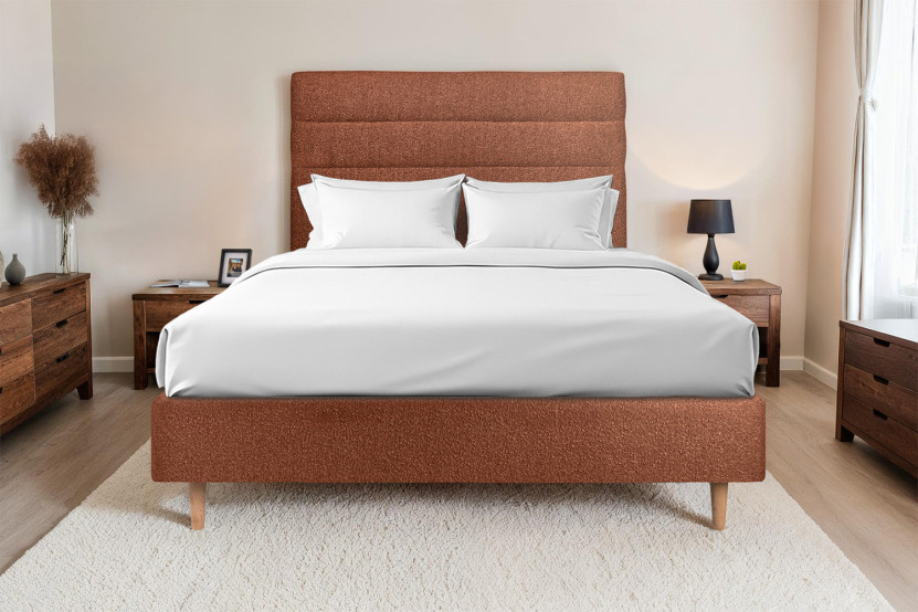 Tête de lit 160 cm Lignes - Tissu Bouclette Terracotta