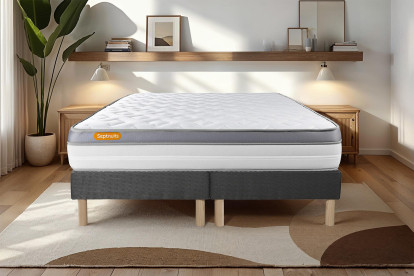 Ensemble Matelas Sommier 180x200 cm - 2 Sommiers Gris - Memo Zen