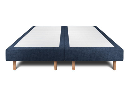 Lit 2x 80x200 cm - Sommier tapissier H29 cm + tête de lit à lignes - Tissu Toile natté Bleu Océan