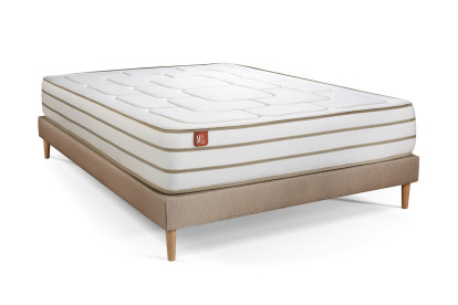 Ensemble Matelas Sommier 140x190 cm - Sommier Beige (en kit) - Le Douillet