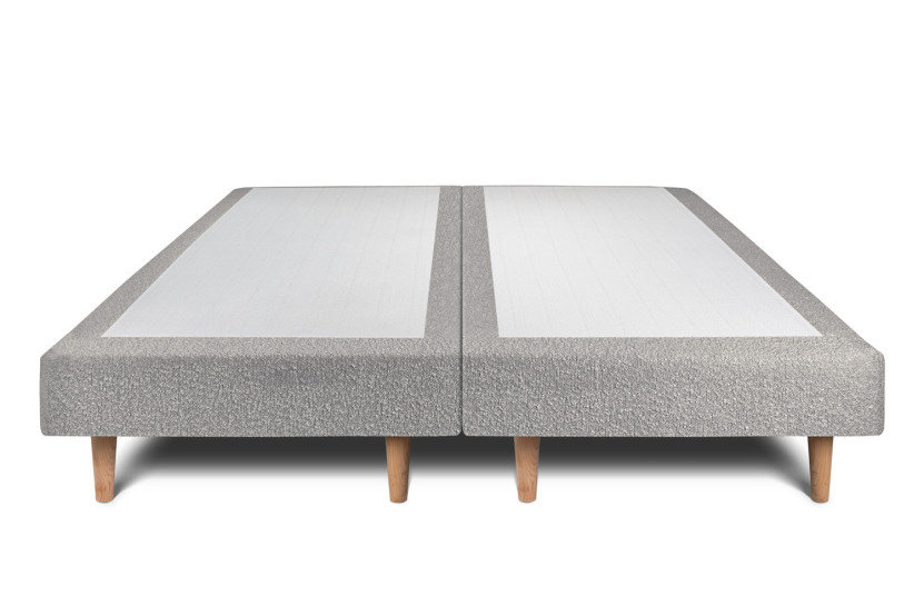 Lit 2x100x200 cm avec Tête de lit à lignes - Tissu Bouclette