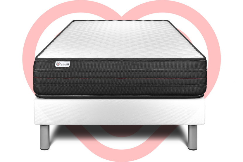 Ensemble Matelas Sommier 90x190 cm - Sommier Blanc (déjà monté) - Vitalpower