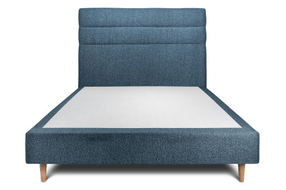 Lit 150x190 cm - Sommier tapissier H35 cm + tête de lit à lignes - Tissu Bouclette Bleu