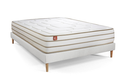 Pack lit complet 200x200 cm - Matelas + Sommier Blanc (en kit) + 2 oreillers + Couette - Le Douillet