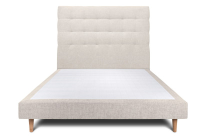 Lit 135x190 cm - Sommier tapissier H29 cm + tête de lit capitonnée - Tissu Toile natté Beige Clair