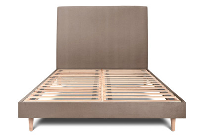 Lit 140x190 cm - Sommier à lattes H29 cm + tête de lit tapissée - Tissu Velours Taupe
