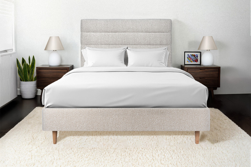 Tête de lit 160 cm Lignes - Tissu Bouclette Beige Clair