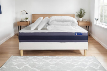 Pack lit complet 180x200 cm - Matelas + Sommier Blanc (en kit) + 2 oreillers + Couette - Actilatex Morpho