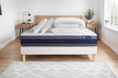 Pack lit complet 180x200 cm - Matelas + Sommier Blanc (en kit) + 2 oreillers + Couette - Actilatex Morpho