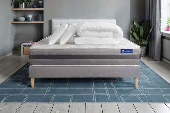 Pack lit complet 180x200 cm - Matelas + Sommier Gris (en kit) + 2 oreillers + Couette - Actilatex Relax