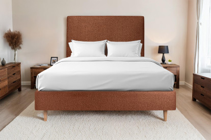 Lit 150x200 cm - Sommier tapissier H35 cm + tête de lit tapissée - Tissu Bouclette Terracotta