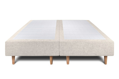 Lit 2x 80x200 cm - Sommier tapissier H35 cm + tête de lit capitonnée - Tissu Toile natté Beige Clair