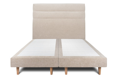 Lit 2x 80x200 cm - Sommier tapissier H29 cm + tête de lit à lignes - Tissu Toile natté Beige Brun